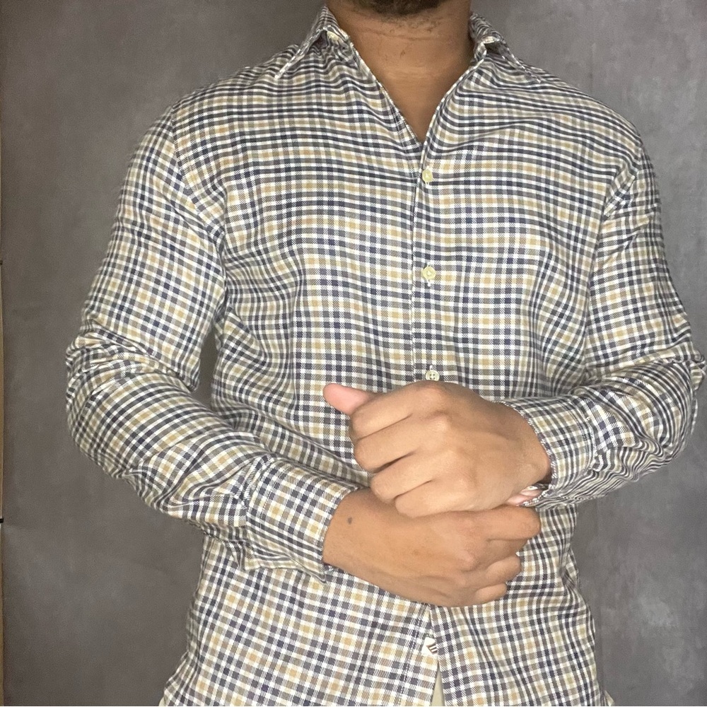 M Joseph Abboud gold/navy checkered button down